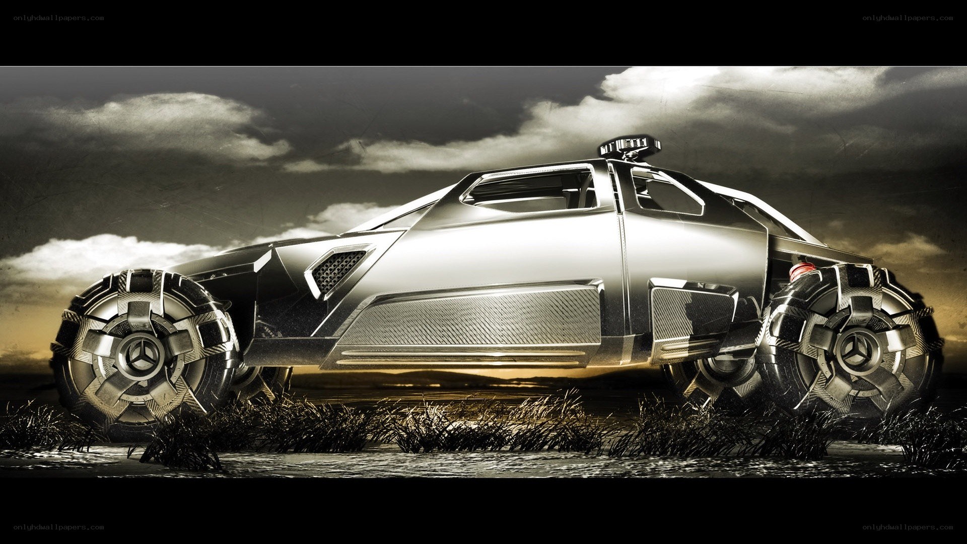 futuristic silver concept car