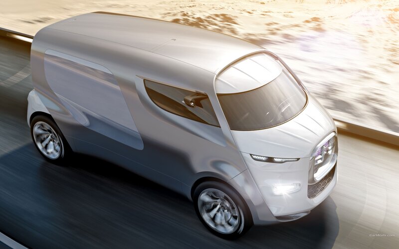 futuristic silver delivery van