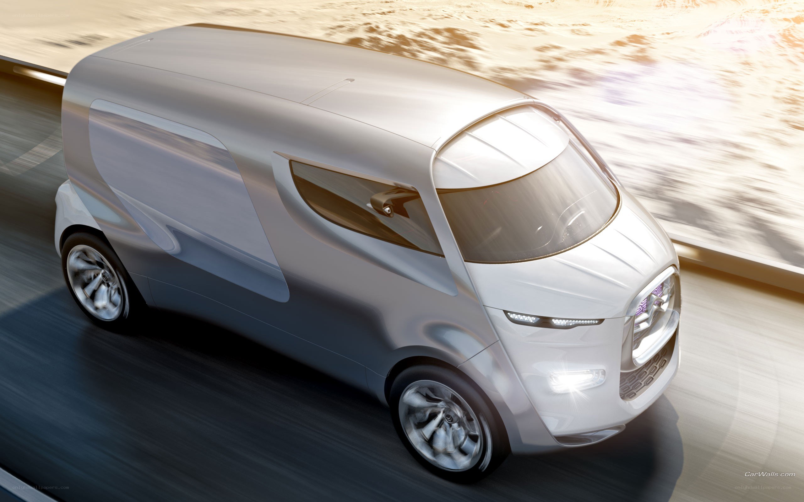 futuristic silver delivery van