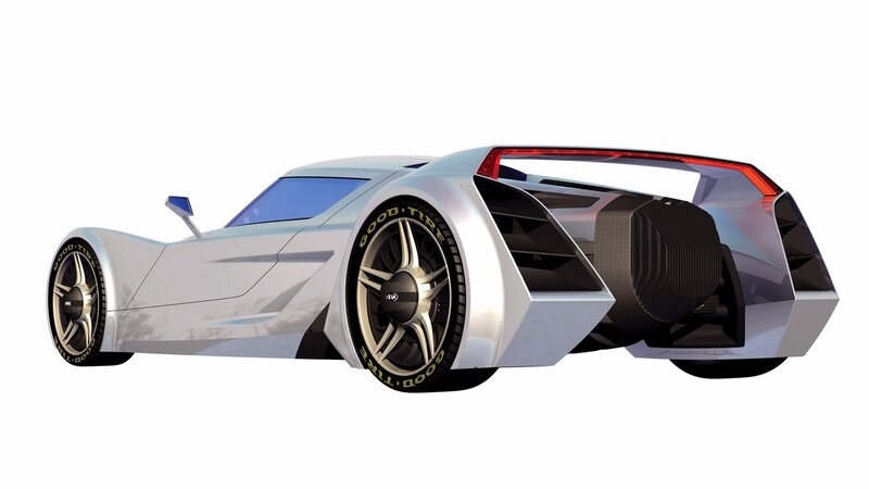 futuristic silver sports car