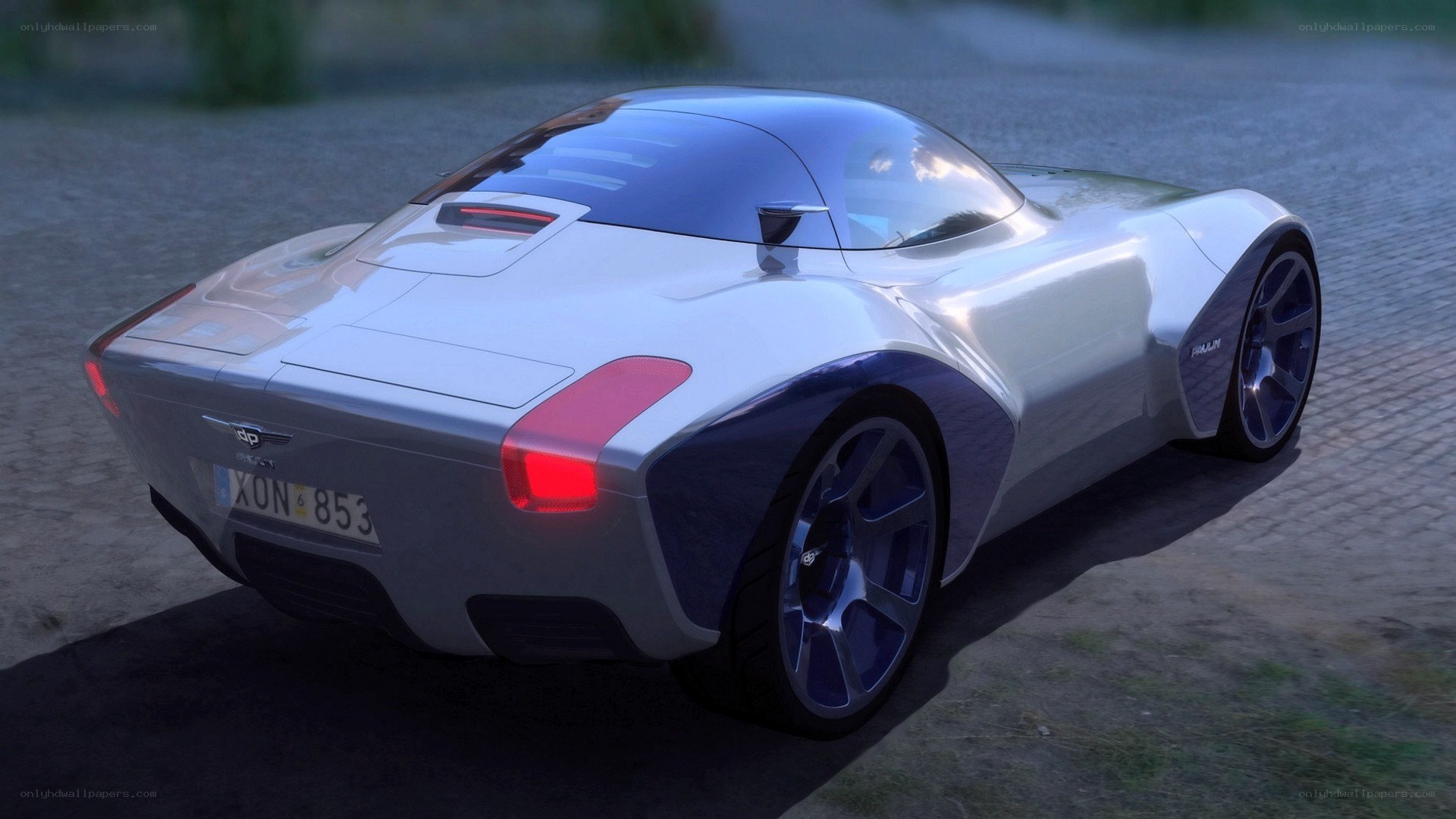 futuristic silver sports car