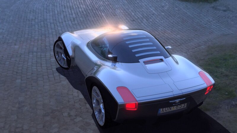 futuristic silver sports car
