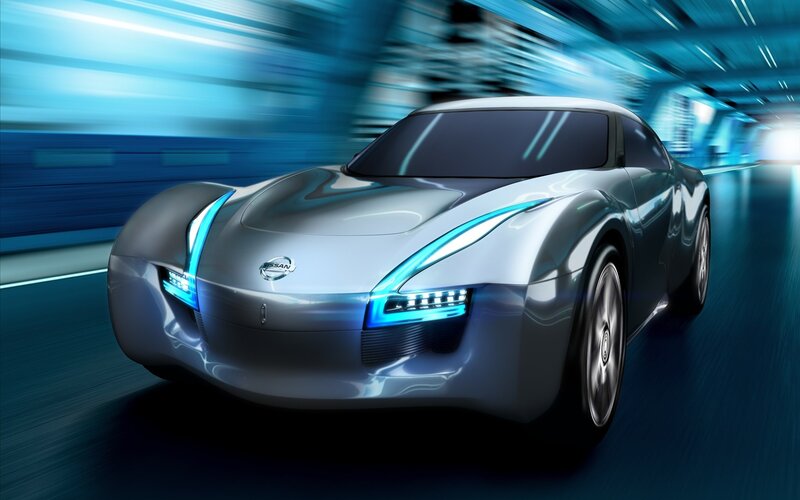 futuristic silver sports car