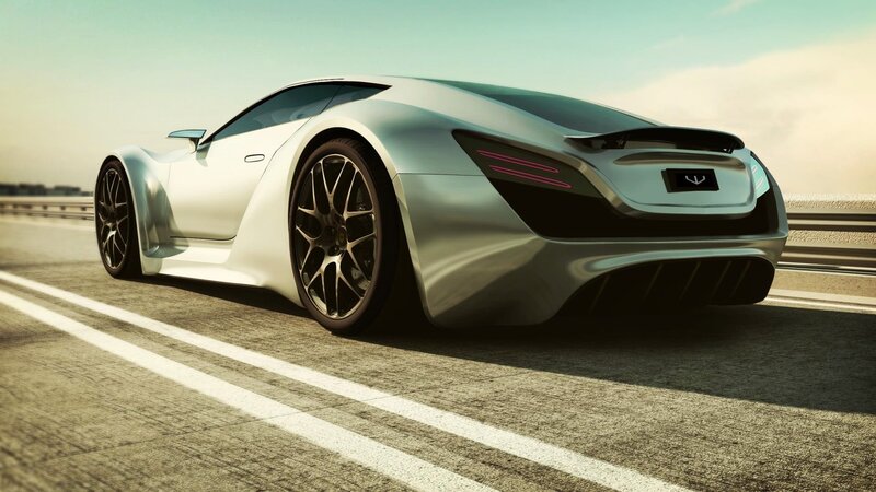 futuristic silver sports car