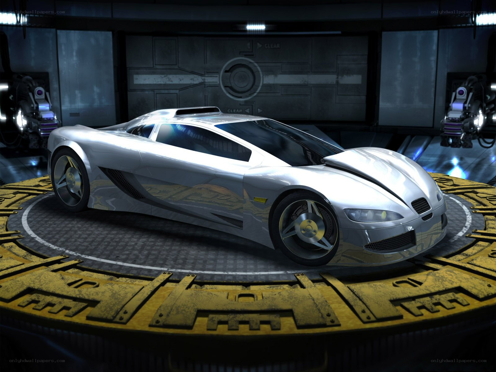 futuristic silver sports car