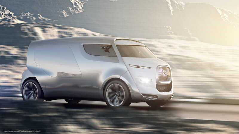 futuristic silver van in motion