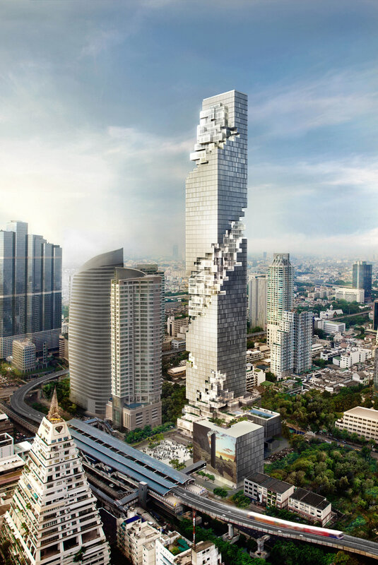 Futuristic skyscraper in city