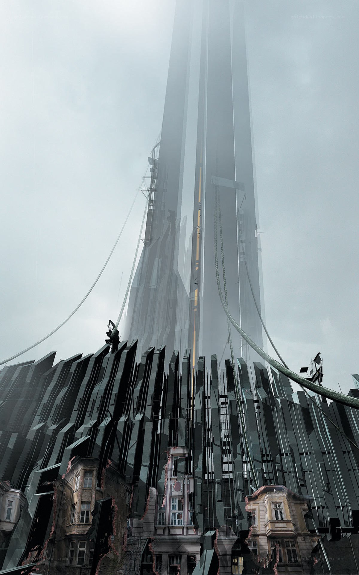 Futuristic skyscraper in fog