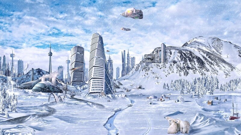 futuristic snowy cityscape