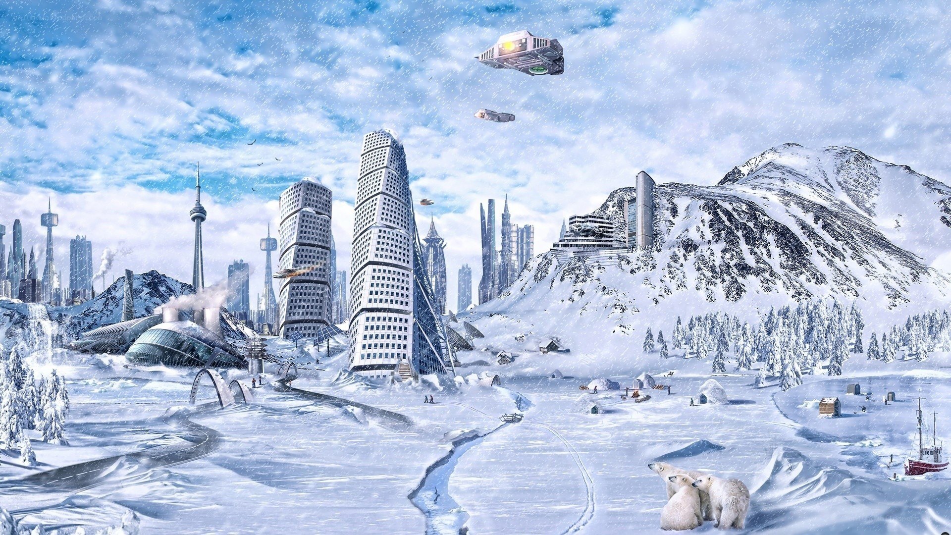 futuristic snowy cityscape