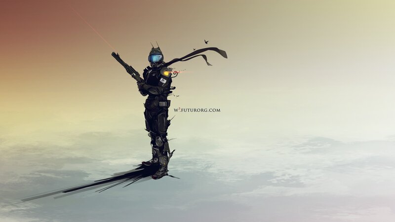 futuristic soldier in flight
