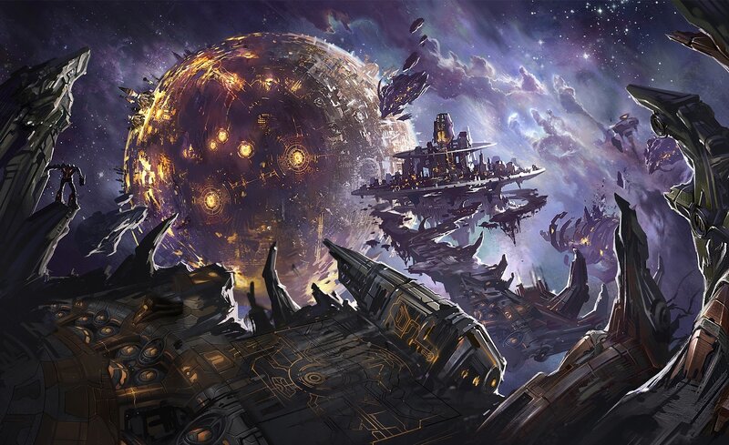 Futuristic space battle scene