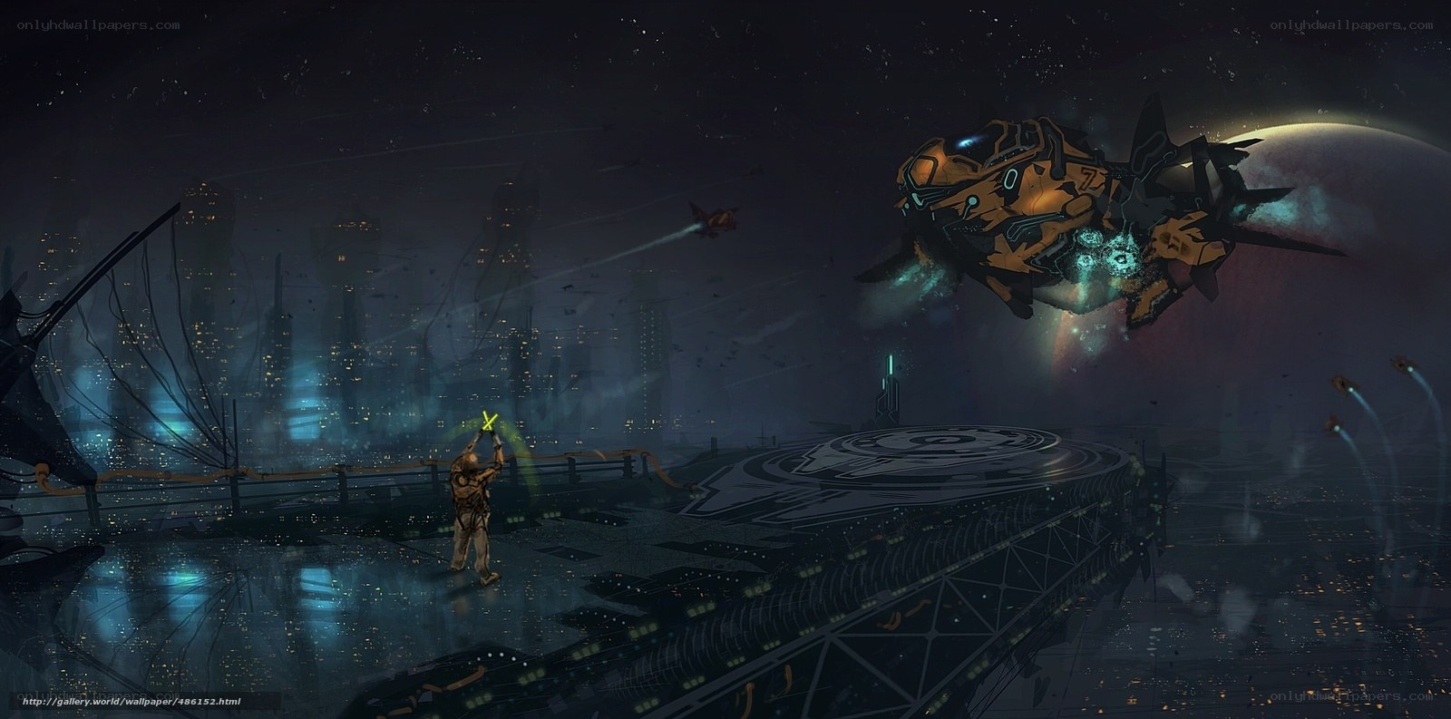 futuristic space battle scene