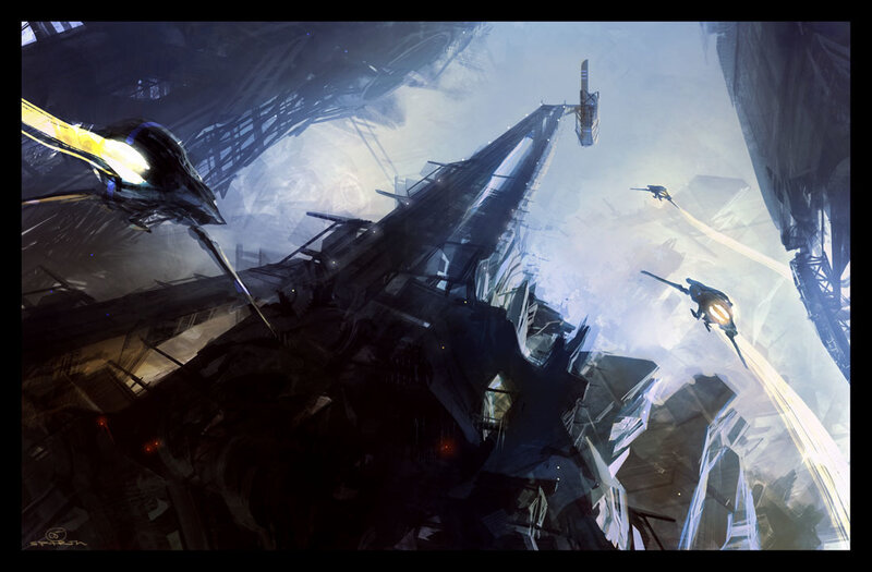 Futuristic space battle scene