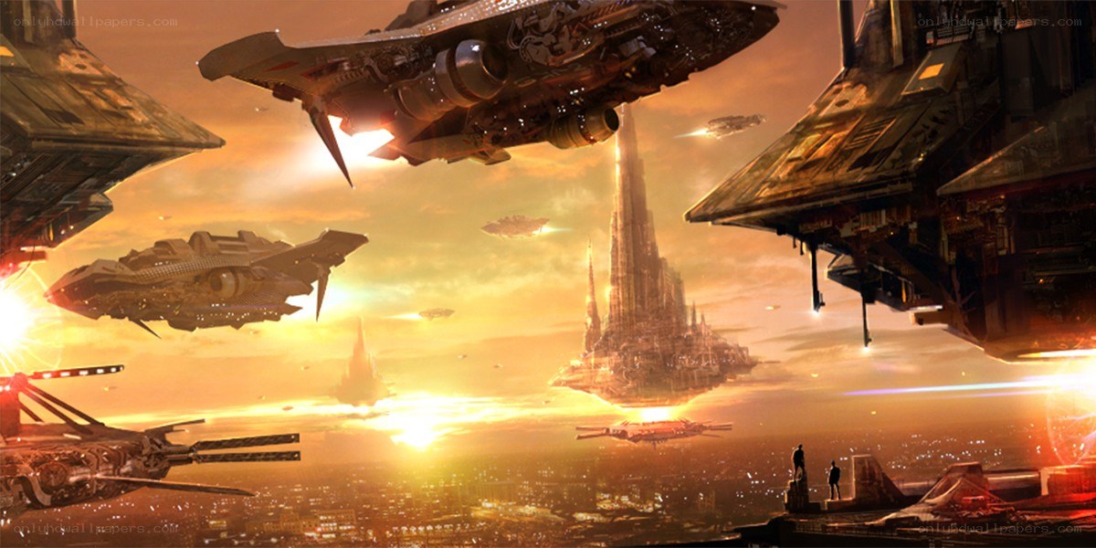Futuristic space battle scene