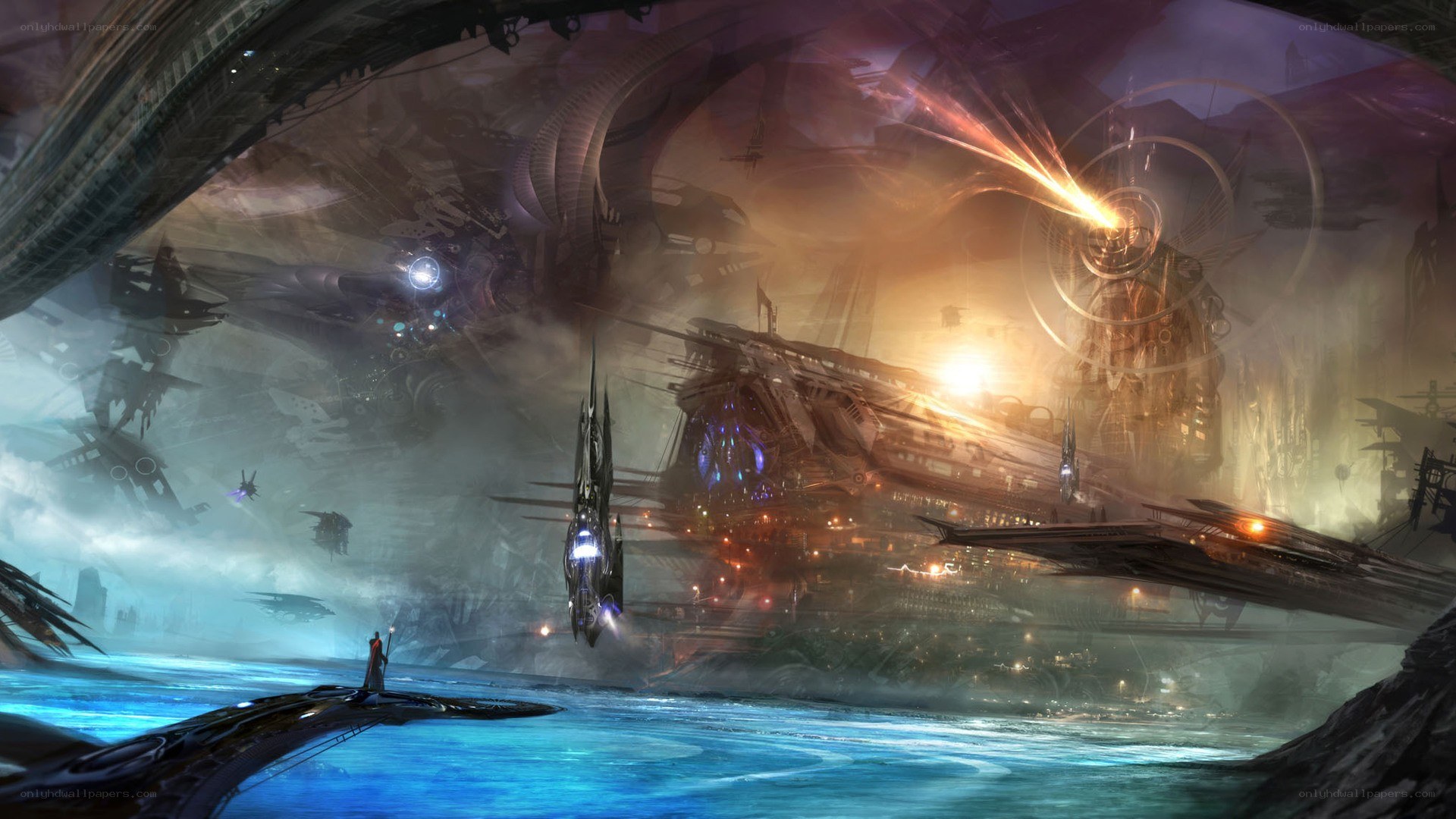 futuristic space battle scene