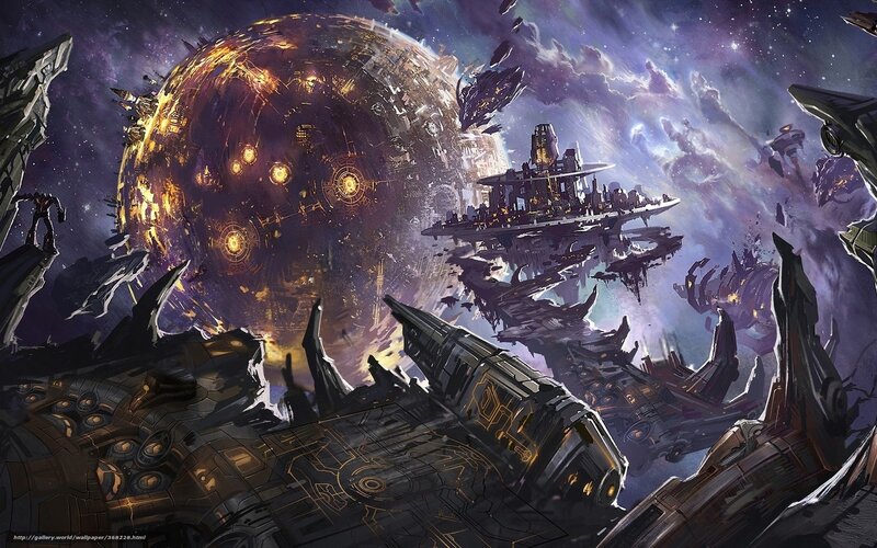 futuristic space battle scene