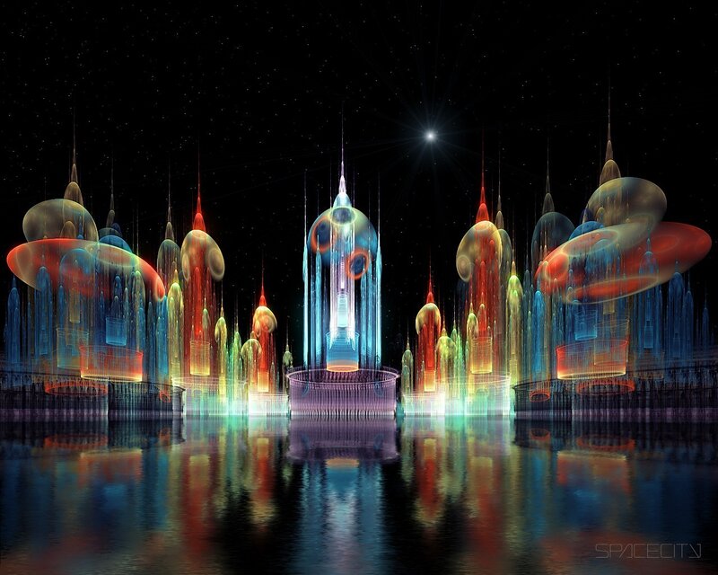 Futuristic space cityscape