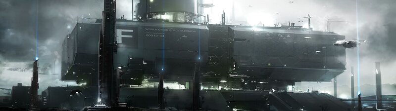 Futuristic space elevator station