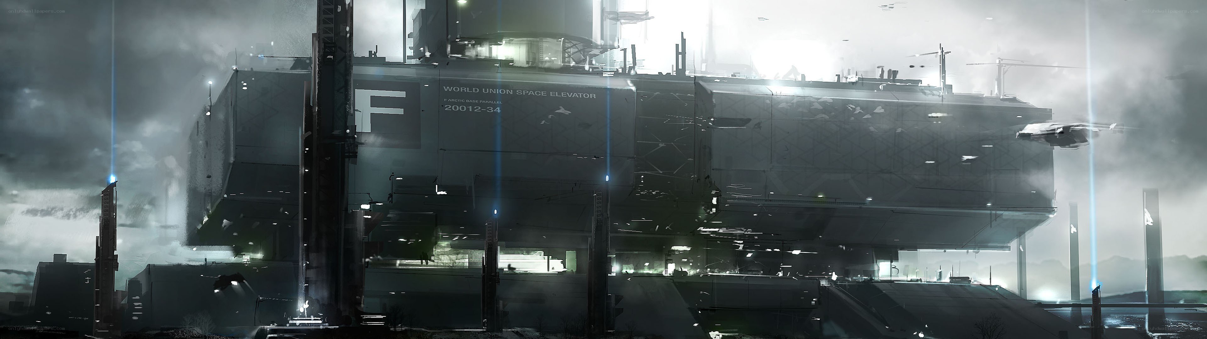 Futuristic space elevator station