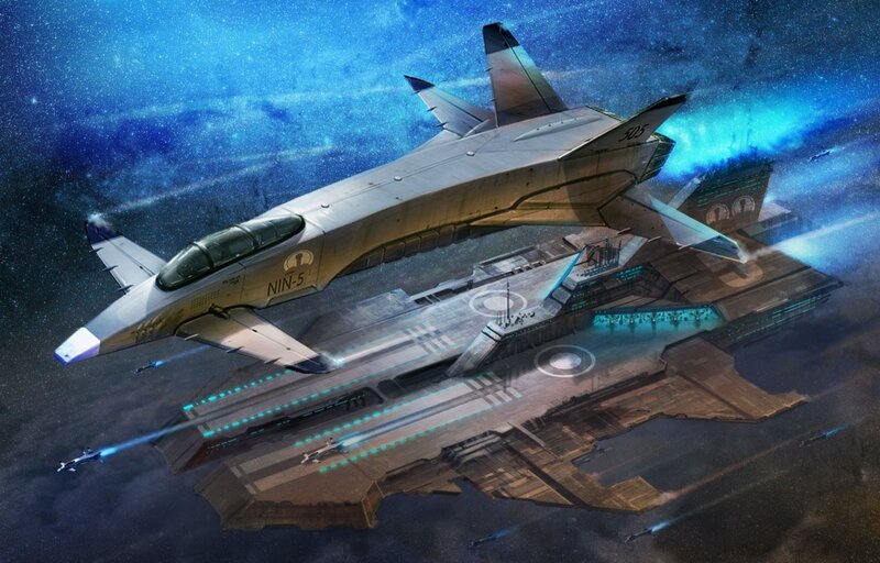 Futuristic space fighter jet
