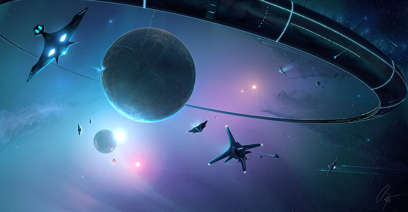 Futuristic space fleet
