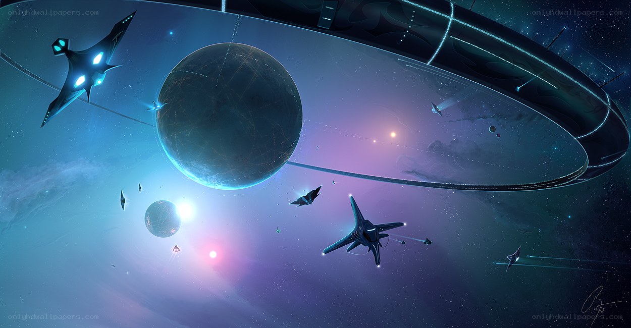 Futuristic space fleet