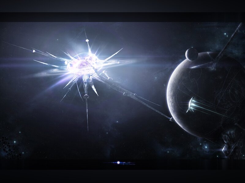 Futuristic Space Station — Black, Dramatic, Night, Digital Art, Planet