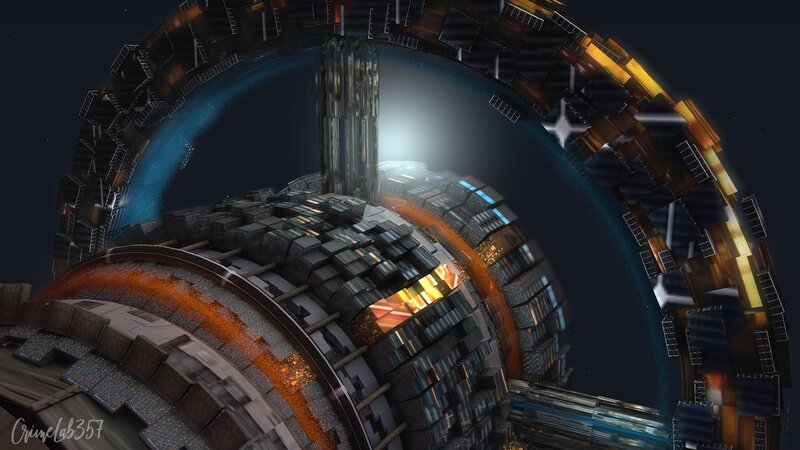 Futuristic Space Station — Black, Dramatic, Night, Digital Art, Ring Structure