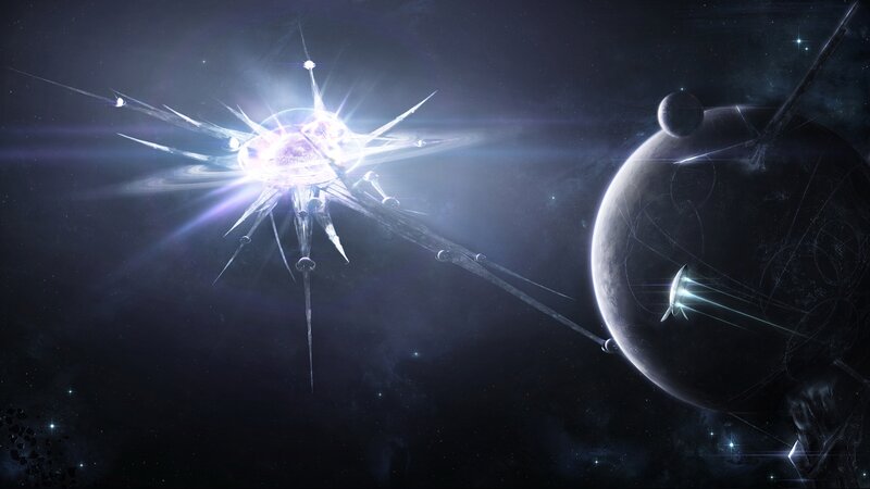 Futuristic Space Station — Black, Dramatic, Night