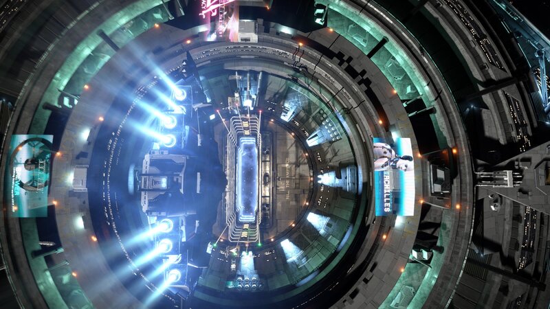 Futuristic Space Station — Blue, Dramatic, Night, 3d Render