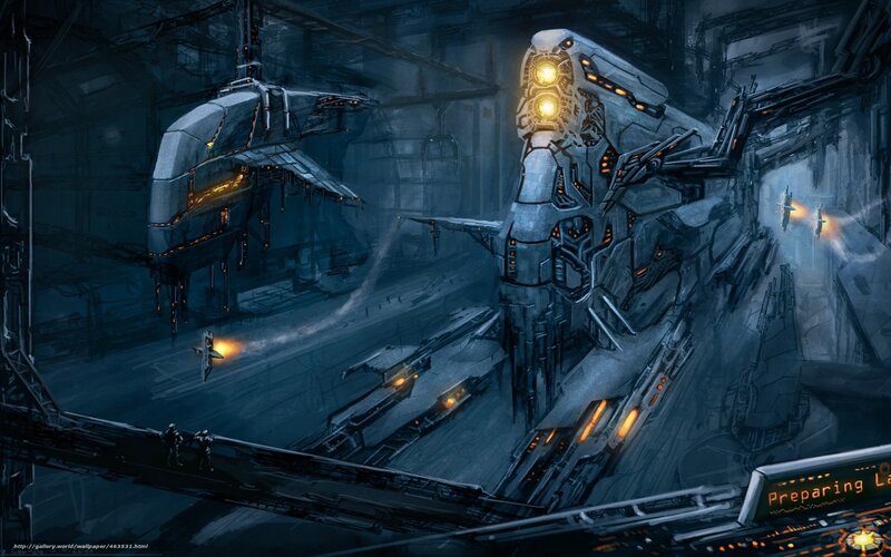 Futuristic Space Station — Blue, Dramatic, Night, Digital Art, Spaceships