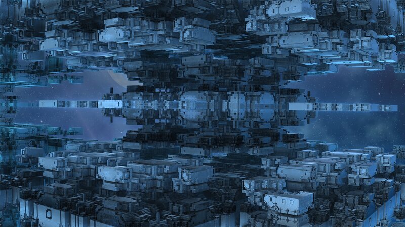 Futuristic Space Station — Blue, Dramatic, Night, Digital Art, Starfield, Moon