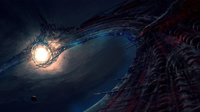 Futuristic Space Station — Blue, Dramatic, Night