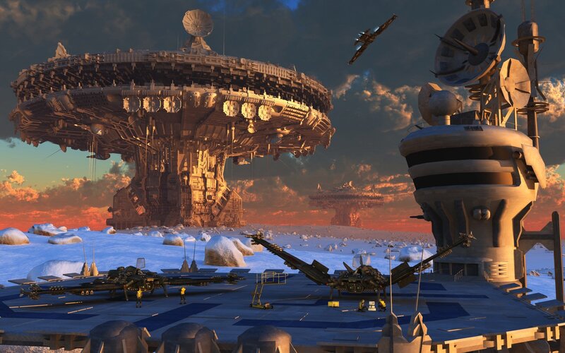 Futuristic Space Station — Blue, Dramatic, Sunset, 3d Render