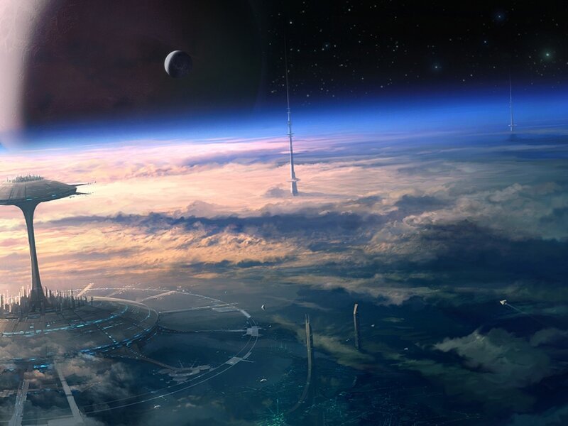 Futuristic Space Station — Blue, Dramatic