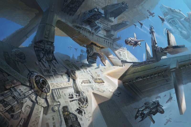 Futuristic Space Station — Gray, Dramatic, Afternoon, Digital Art, Spaceships, Spacecraft