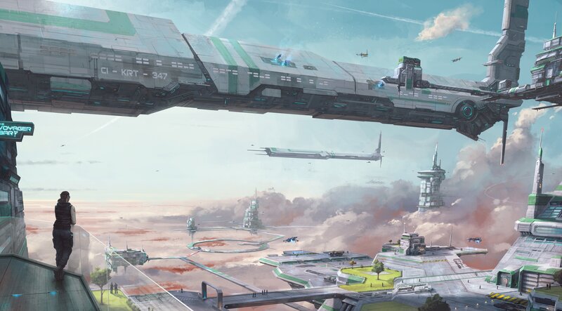 Futuristic Space Station — Gray, Dramatic, Afternoon