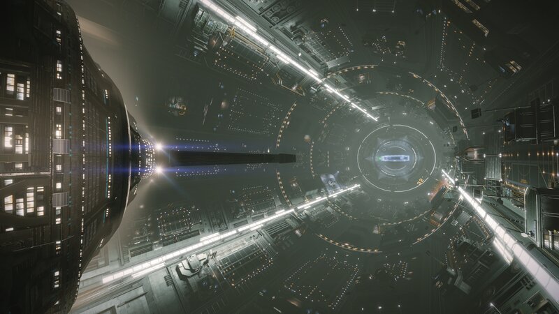 Futuristic Space Station — Gray, Dramatic, Night, 3d Render, Spacecraft