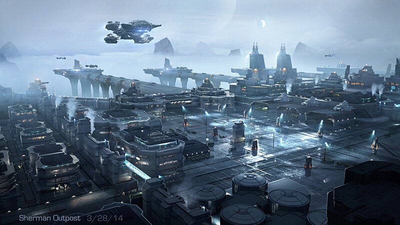 Futuristic Space Station — Gray, Dramatic, Night