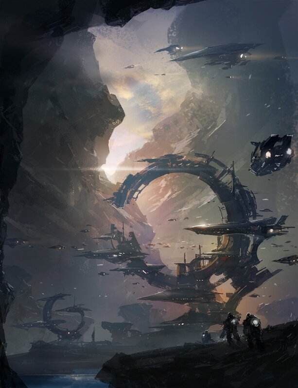 Futuristic Space Station — Gray, Dramatic, Sunset