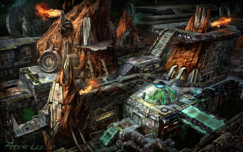 Futuristic Space Station — Green, Dramatic, Night