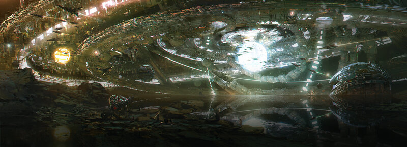 Futuristic Space Station — Green, Dramatic