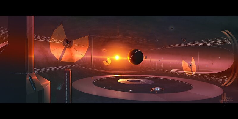 Futuristic space station interior