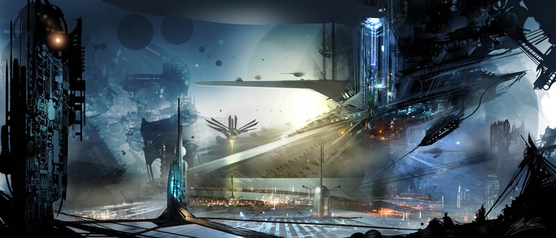 futuristic space station interior