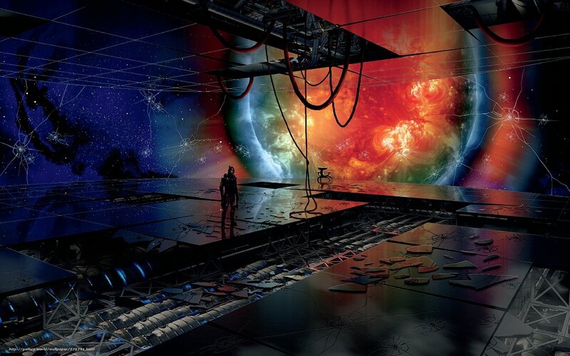 Futuristic space station interior