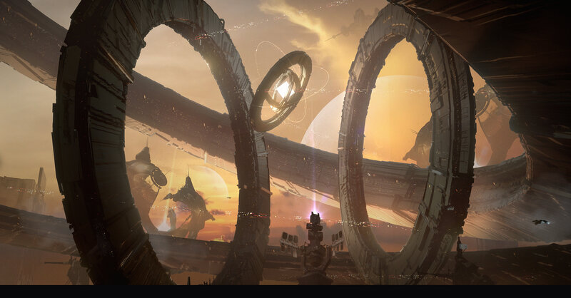 Futuristic Space Station — Orange, Dramatic, Sunset