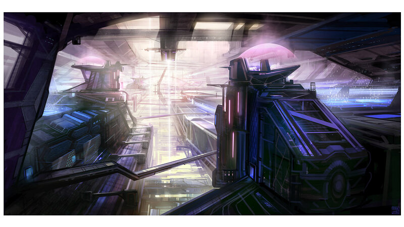 Futuristic Space Station — Purple, Dramatic, Digital Art