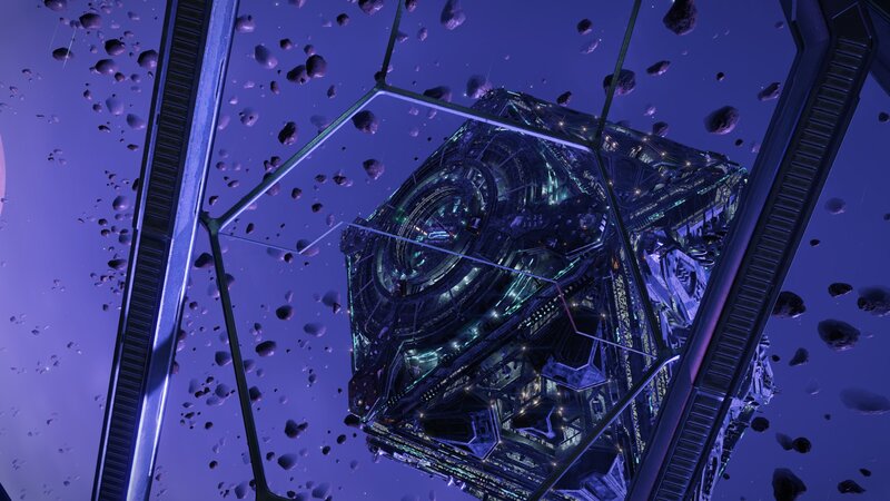 Futuristic Space Station — Purple, Dramatic, Night