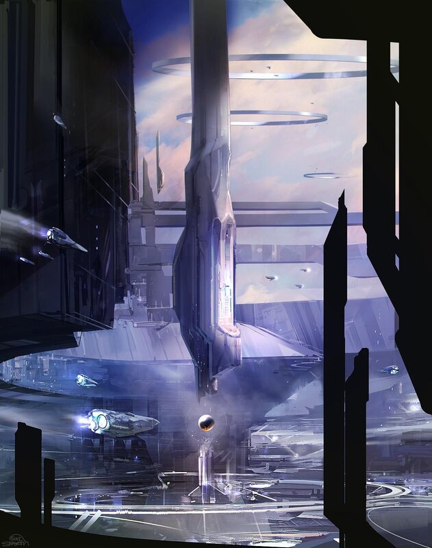 Futuristic Space Station — Purple, Dramatic, Sunset, Digital Art